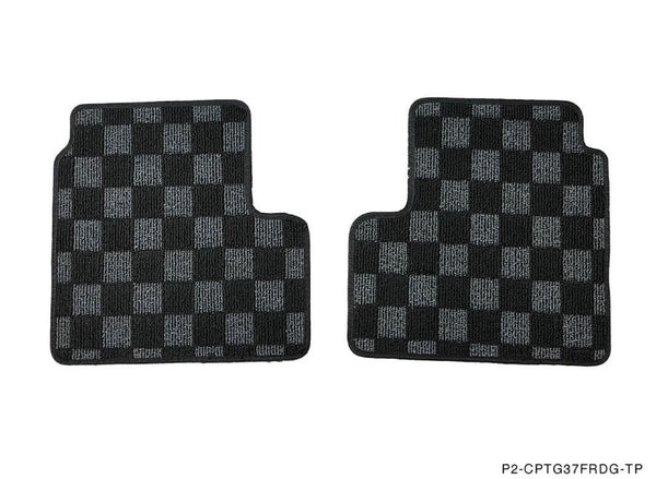 Phase 2 Motortrend (P2M) Front & Rear Checkered Race Carpet Floor Mats - Infiniti G37 Coupe / Sedan (2008-2013)