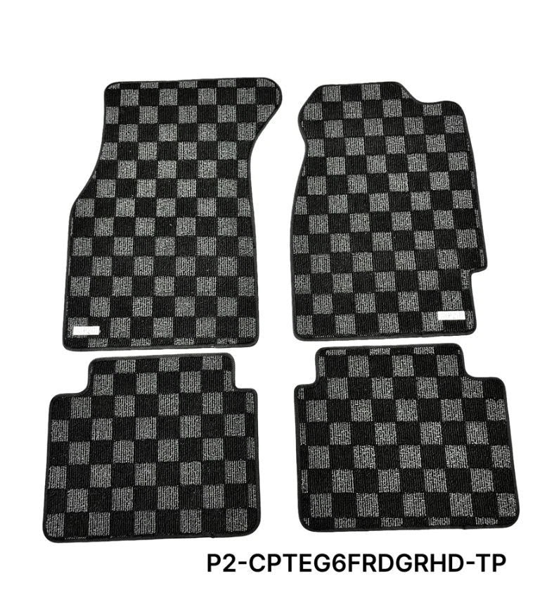 Phase 2 Motortrend (P2M) RHD Checkered Carpet Race Floor Mats - Honda Civic EG EJ EH Coupe Hatch Sedan (1992-1995)