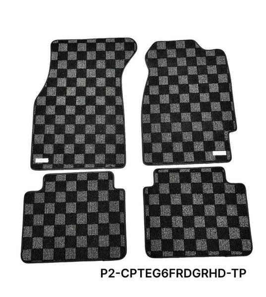 Phase 2 Motortrend (P2M) RHD Checkered Carpet Race Floor Mats - Honda Civic EG EJ EH Coupe Hatch Sedan (1992-1995)