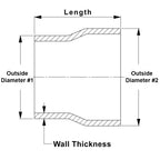 HPS 2.5" - 3" OD, 4" Long, 6061 Aluminum Step Up Transition Joiner Reducer Tube
