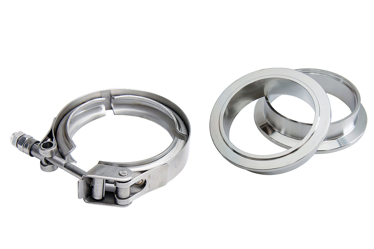 HPS Stainless Steel 2.5" V Band Clamp Kit, Stainless Steel Flanges, Quick Release