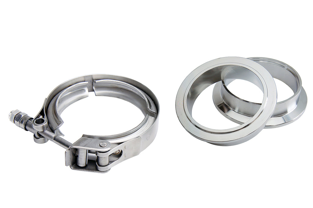 HPS Stainless Steel 2.5" V Band Clamp Kit, Stainless Steel Flanges, Quick Release