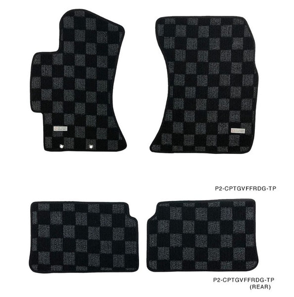 Phase 2 Motortrend (P2M) Front & Rear Checkered Carpet Floor Mats - Subaru WRX & STI GVF (2011-2014)