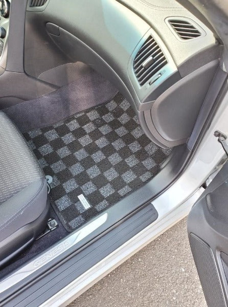 Phase 2 Motortrend (P2M) Front & Rear Checkered Carpet Floor Mats - Hyundai Genesis Coupe BK (2008-2012)