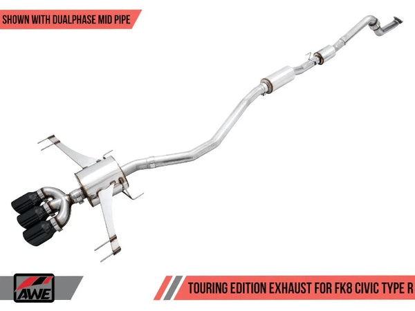 AWE Touring Edition Exhaust (Includes Front Pipe) - Triple Diamond Black Tips - Honda FK8 Civic Type R (2017-2021)