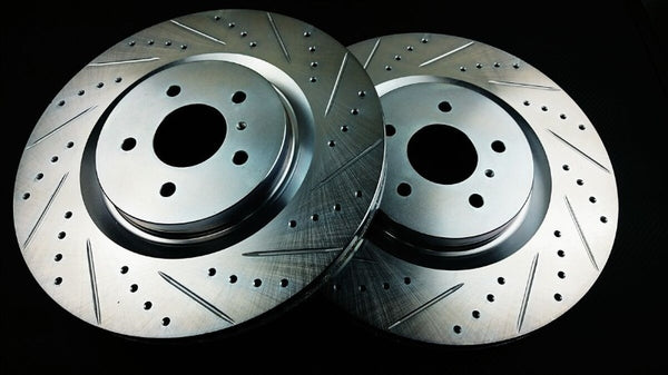Phase 2 Motortrend (P2M) Zinc Coated Slotted Drilled Front Brake Rotors w/ Akebono - Nissan Z34 370z (2009+)