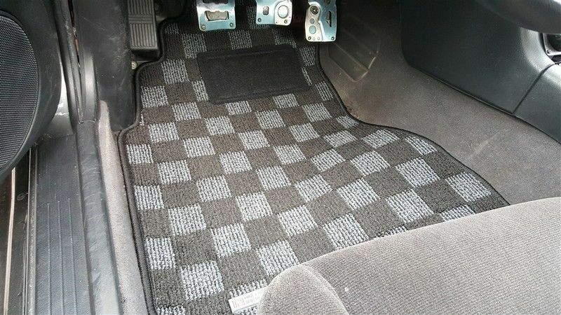 Phase 2 Motortrend (P2M) Checkered Race Carpet Floor Mats (Dark Grey) - Nissan 240sx S14 (1995-1998)
