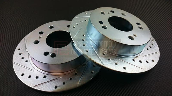 Phase 2 Motortrend (P2M) Zinc Coated Slotted Drilled Rear Brake Rotors - Nissan 240sx (1989-1998)