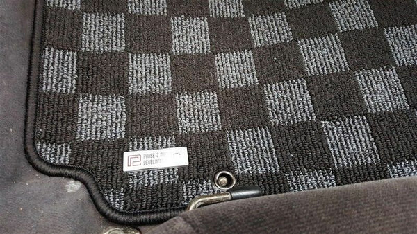Phase 2 Motortrend (P2M) Checkered Race Carpet Floor Mats (Dark Grey) - Nissan 240sx S14 (1995-1998)