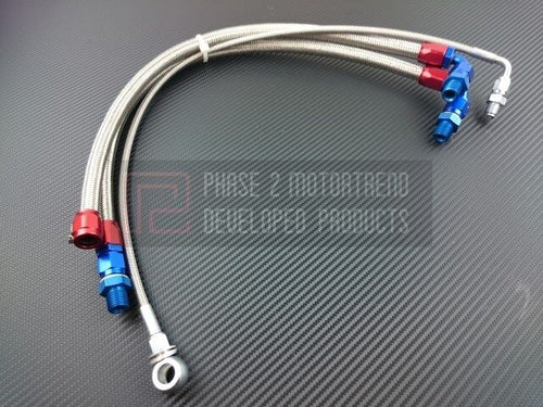 Phase 2 Motortrend (P2M) Stainless Steel Braided Turbo Lines Top Mount - Nissan 240sx S13 SR20DET