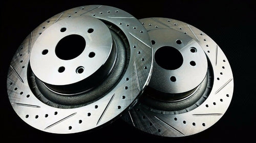 Phase 2 Motortrend (P2M) Zinc Coated Slotted Drilled Rear Brake Rotors w/ Akebono - Infiniti V37 G37 (2009+)