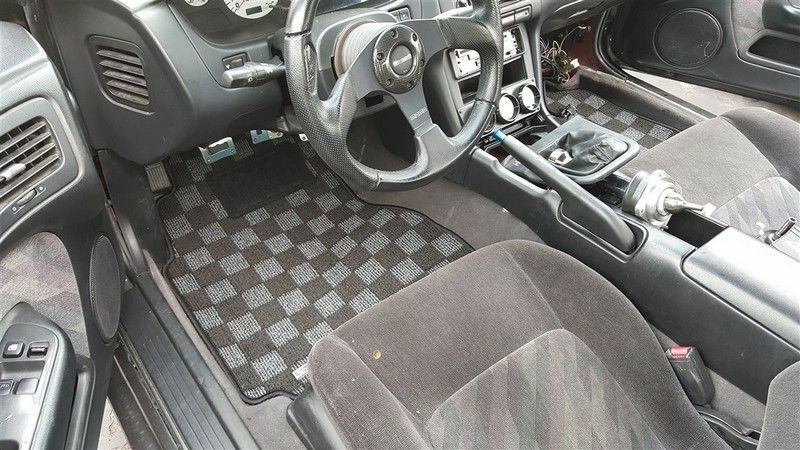 Phase 2 Motortrend (P2M) Checkered Race Carpet Floor Mats (Dark Grey) - Nissan 240sx S14 (1995-1998)