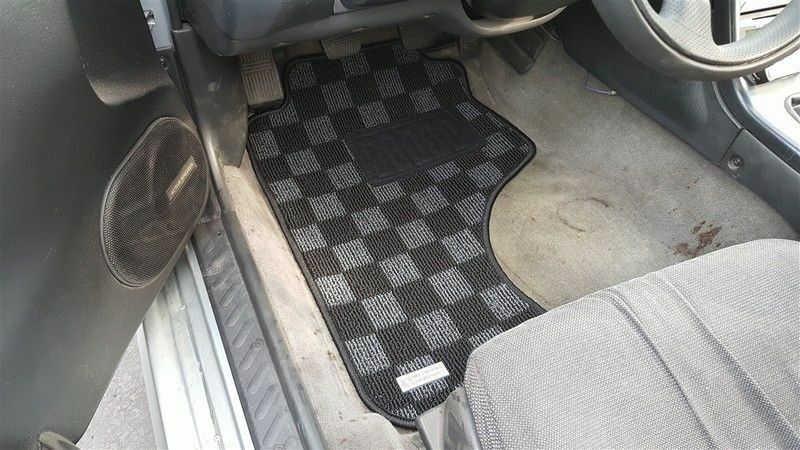 Phase 2 Motortrend (P2M) Checkered Race Carpet Floor Mats (Dark Grey) - Nissan 240sx S13 (1989-1994)