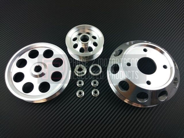 Phase 2 Motortrend (P2M) Aluminum 3 PC Lightweight Pulley Kit SILVER - Nissan 240sx S13 SR20DET (1989-1994)