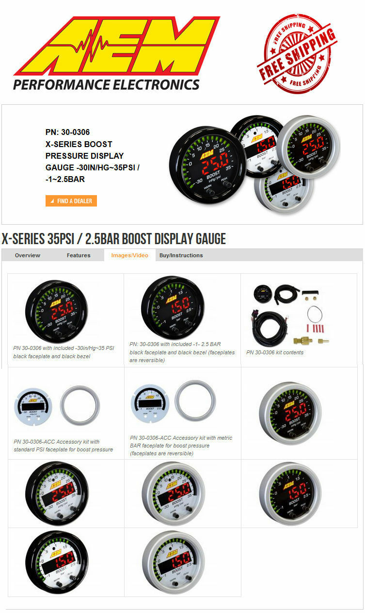 AEM X-Series DIGITAL Boost Pressure Display TURBO Gauge -30inHg~35psi 2.5 Bar