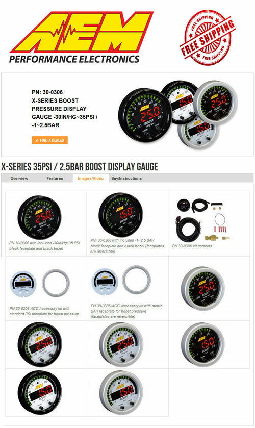 AEM X-Series DIGITAL Boost Pressure Display TURBO Gauge -30inHg~35psi 2.5 Bar