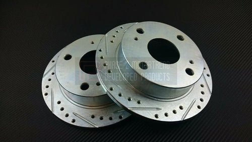 Phase 2 Motortrend (P2M) Zinc Coated Slotted Drilled REAR Brake Rotors - Toyota AE86 GTS & SR-5