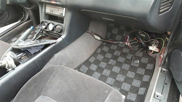 Phase 2 Motortrend (P2M) Checkered Race Carpet Floor Mats (Dark Grey) - Nissan 240sx S14 (1995-1998)