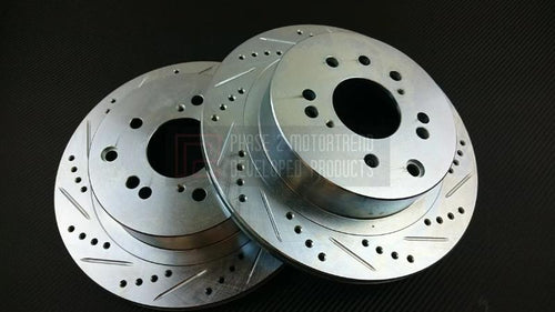 Phase 2 Motortrend (P2M) Zinc Coated Slotted Drilled Front Brake Rotors - Nissan Z33 350z (2003-2005)