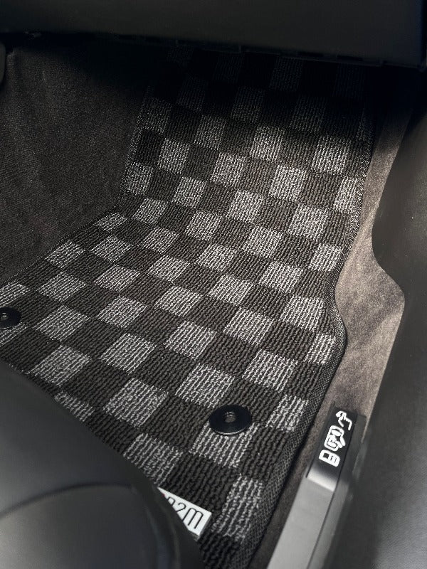 Phase 2 Motortrend (P2M) Checkered Flag Race Carpet Floor Mats Set - Chevrolet Corvette C8 & Z06 (2020+)