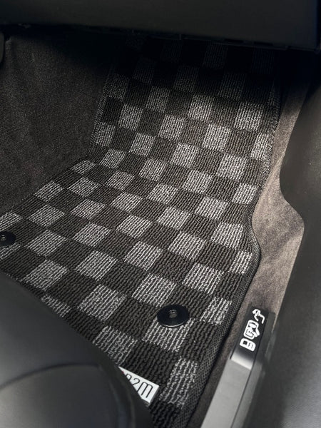 Phase 2 Motortrend (P2M) Checkered Flag Race Carpet Floor Mats Set - Chevrolet Corvette C8 & Z06 (2020+)
