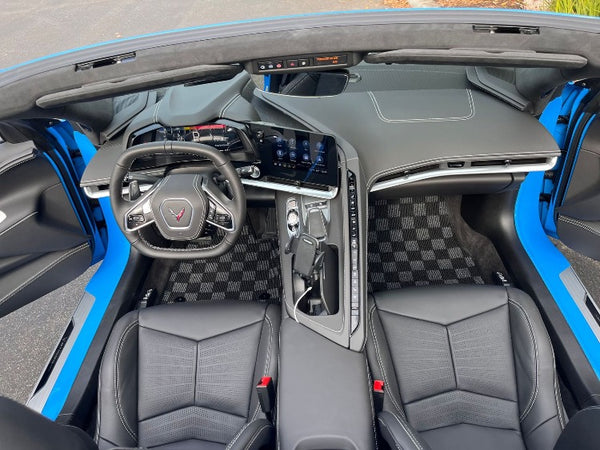 Phase 2 Motortrend (P2M) Checkered Flag Race Carpet Floor Mats Set - Chevrolet Corvette C8 & Z06 (2020+)