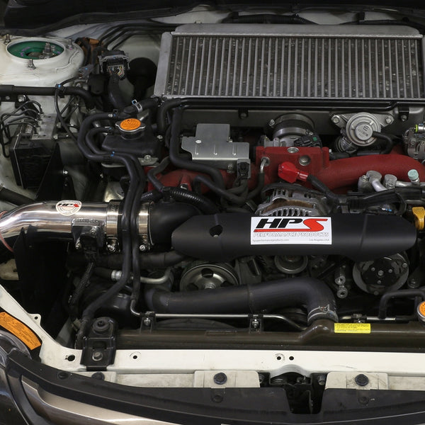 HPS Performance Cold Air Intake Kit with Heat Shield Installed Subaru 2008-2014 WRX STI 2.5L Turbo 837-566