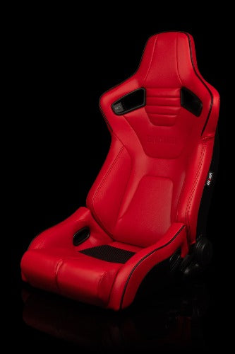 BRAUM RACING ELITE-R SERIES SPORT RECLINABLE SEATS ( RED LEATHERETTE | BLACK PIPING ) – PAIR