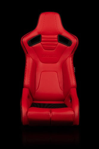 BRAUM RACING ELITE-R SERIES SPORT RECLINABLE SEATS ( RED LEATHERETTE | BLACK PIPING ) – PAIR