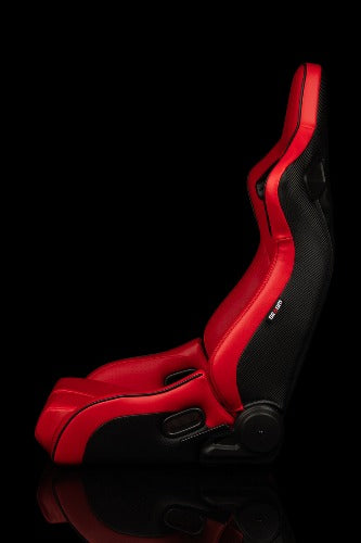 BRAUM RACING ELITE-R SERIES SPORT RECLINABLE SEATS ( RED LEATHERETTE | BLACK PIPING ) – PAIR