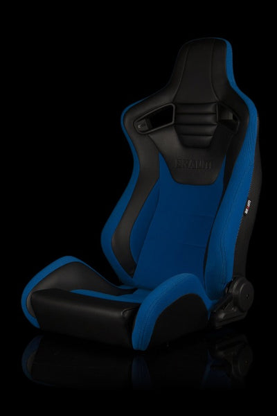 BRAUM Racing Elite S Reclining Bucket Seats Pair - Black & Blue Leatherette - Universal