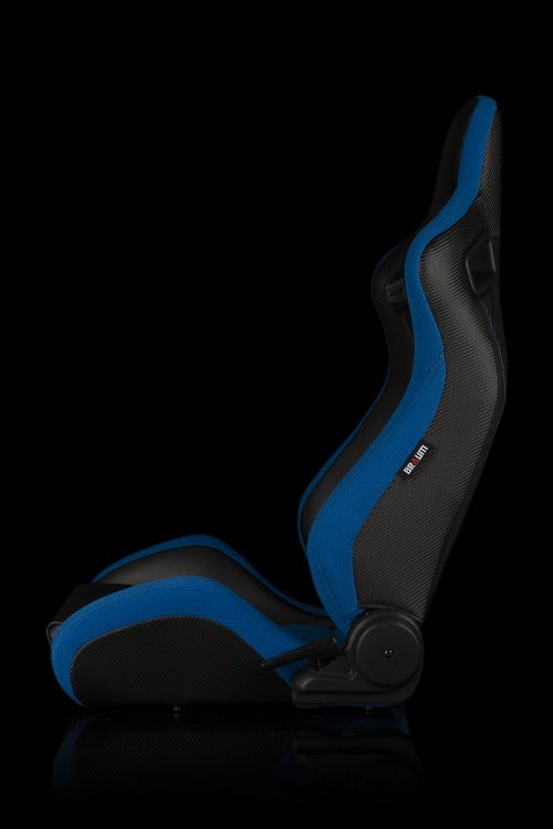 BRAUM Racing Elite S Reclining Bucket Seats Pair - Black & Blue Leatherette - Universal