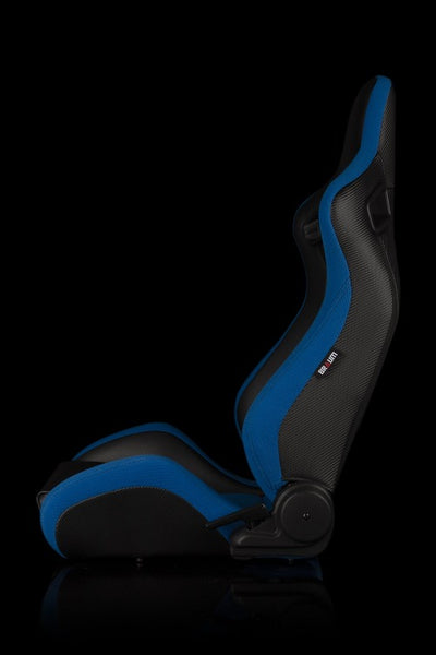 BRAUM Racing Elite S Reclining Bucket Seats Pair - Black & Blue Leatherette - Universal