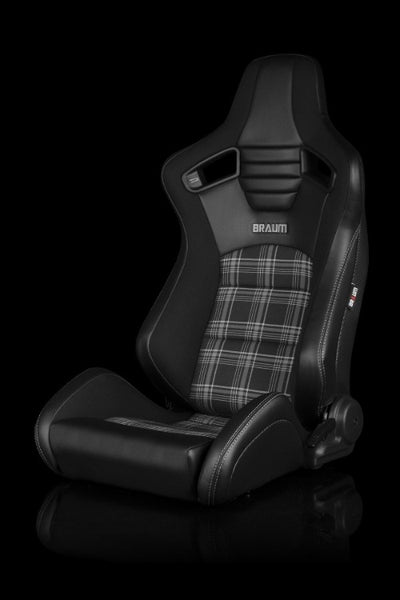 BRAUM Racing Elite S Reclining Bucket Seats Pair - Black & Grey Plaid - Universal