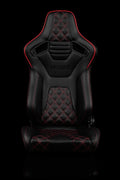 Braum Racing Elite-X Series Sport Reclinable Seats - Black w/ Double Red Stitching - Pair