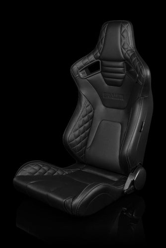 Braum Racing Elite-X Series Sport Reclinable Seats - Black Diamond w/ Grey Stitching - Pair
