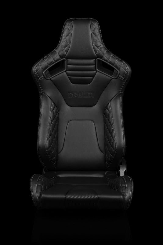 Braum Racing Elite-X Series Sport Reclinable Seats - Black Diamond w/ Grey Stitching - Pair
