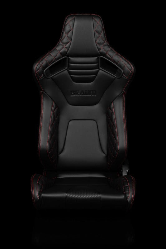 Braum Racing Elite-X Series Sport Reclinable Seats - Black Diamond w/ Red Stitching - Pair