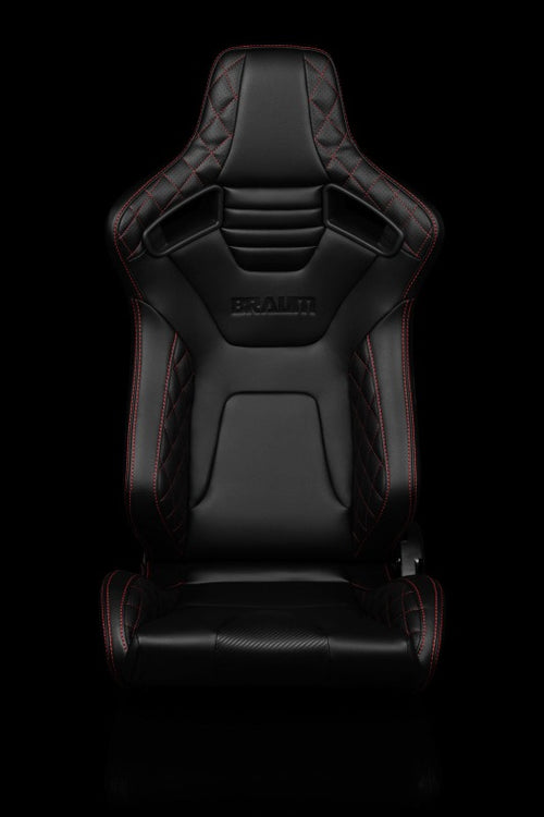 Braum Racing Elite-X Series Sport Reclinable Seats - Black Diamond w/ Red Stitching - Pair