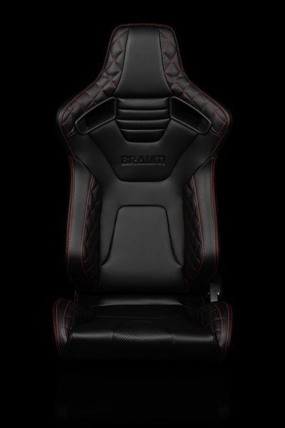 Braum Racing Elite-X Series Sport Reclinable Seats - Black Diamond w/ Red Stitching - Pair