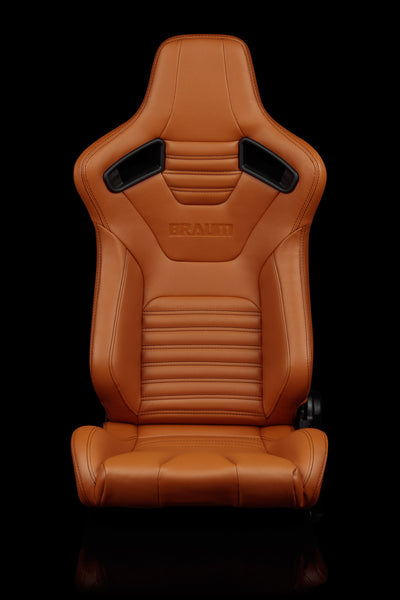 BRAUM RACING ELITE-X SERIES SPORT RECLINABLE SEATS (BRITISH TAN LEATHERETTE) – PAIR