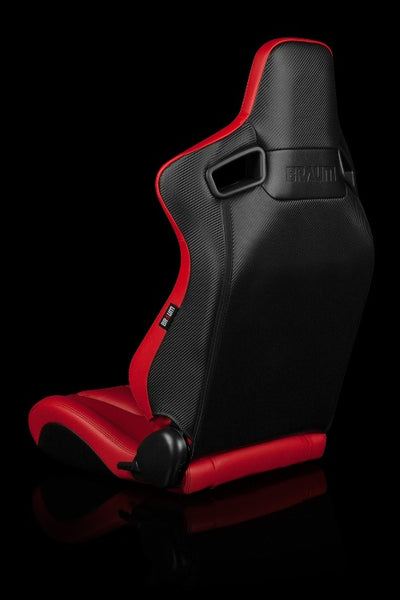 BRAUM Racing Elite-X Series Reclining Bucket Seats Pair - Red Komodo Leather / Black Stitching - Universal