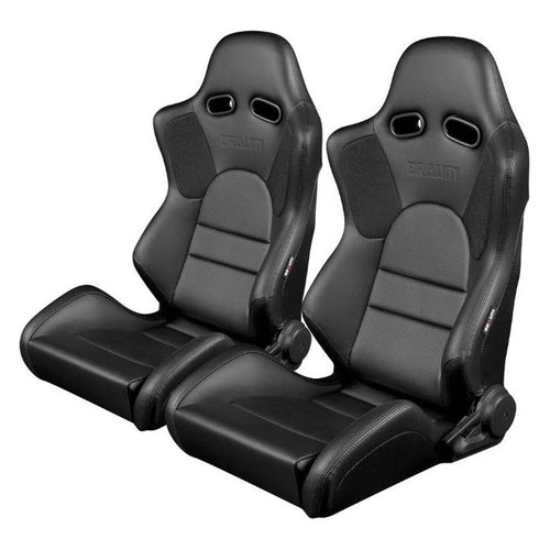 Braum Racing Advan Series Recline-able Racing Seat - Black Leather - PAIR