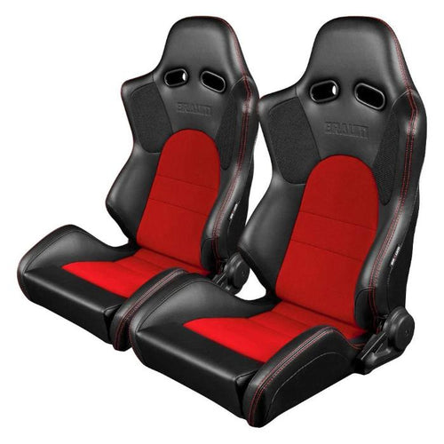 Braum Racing Advan Series Recline-able Racing Seat - Black and Red - PAIR