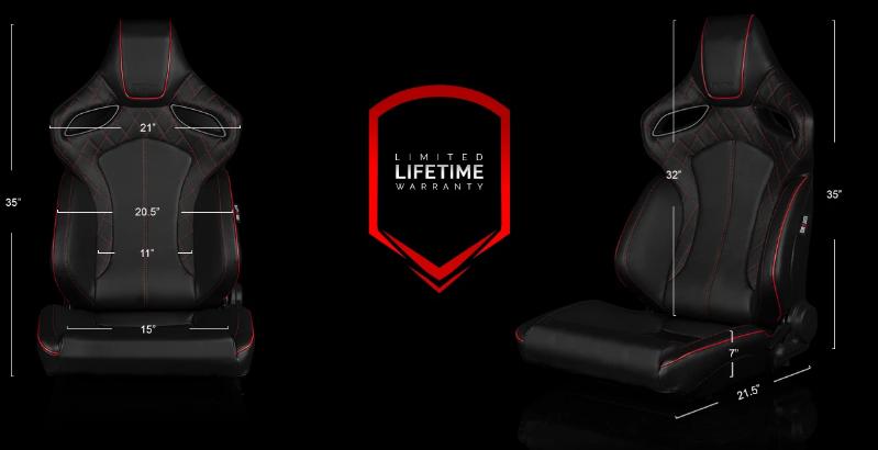Braum Racing Orue Series Recline-able Racing Seat - Black Diamond Red Stitching - PAIR