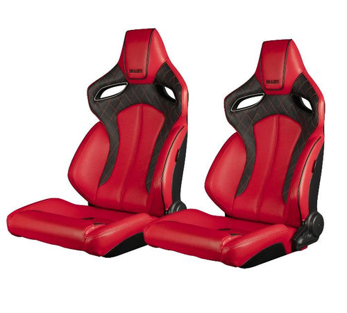 Braum Racing Orue Series Recline-able Racing Seat - Red Leather - PAIR