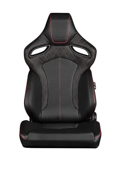 Braum Racing Orue Series Recline-able Racing Seat - Black Diamond Red Stitching - PAIR