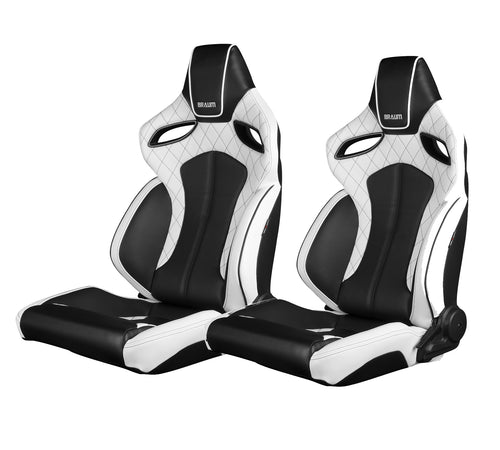 Braum Racing Orue Series Recline-able Racing Seat - White Leather - PAIR