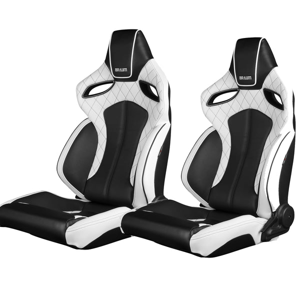 Braum Racing Orue Series Recline-able Racing Seat - White Leather - PAIR