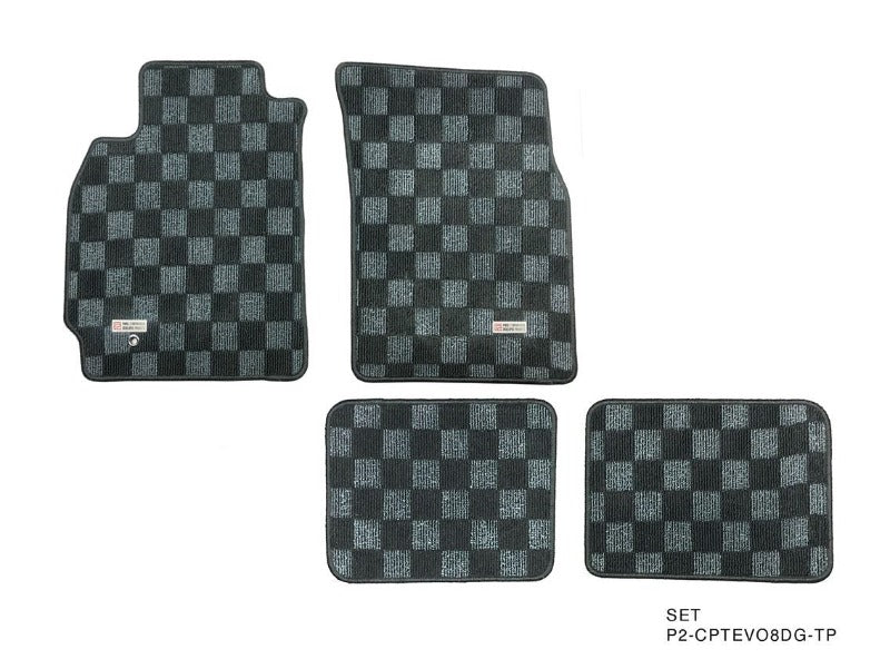 Phase 2 Motortrend (P2M) Checkered Floor Mats Dark Grey - Mitsubishi Lancer Evolution EVO 8 & 9 (2003-2007)